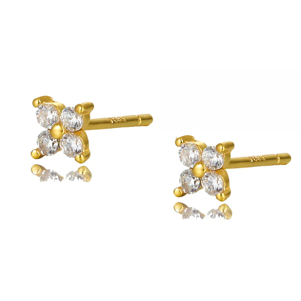 WANTME 925 Sterling Silver Romantic Color Zircon Three-petal Flower Stud Earrings for Women Fashion Huggies Piercing Jewelry