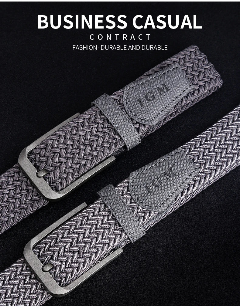Men's metal pin buckle casual fashion high quality elastic jeans canvas stretch woven belt