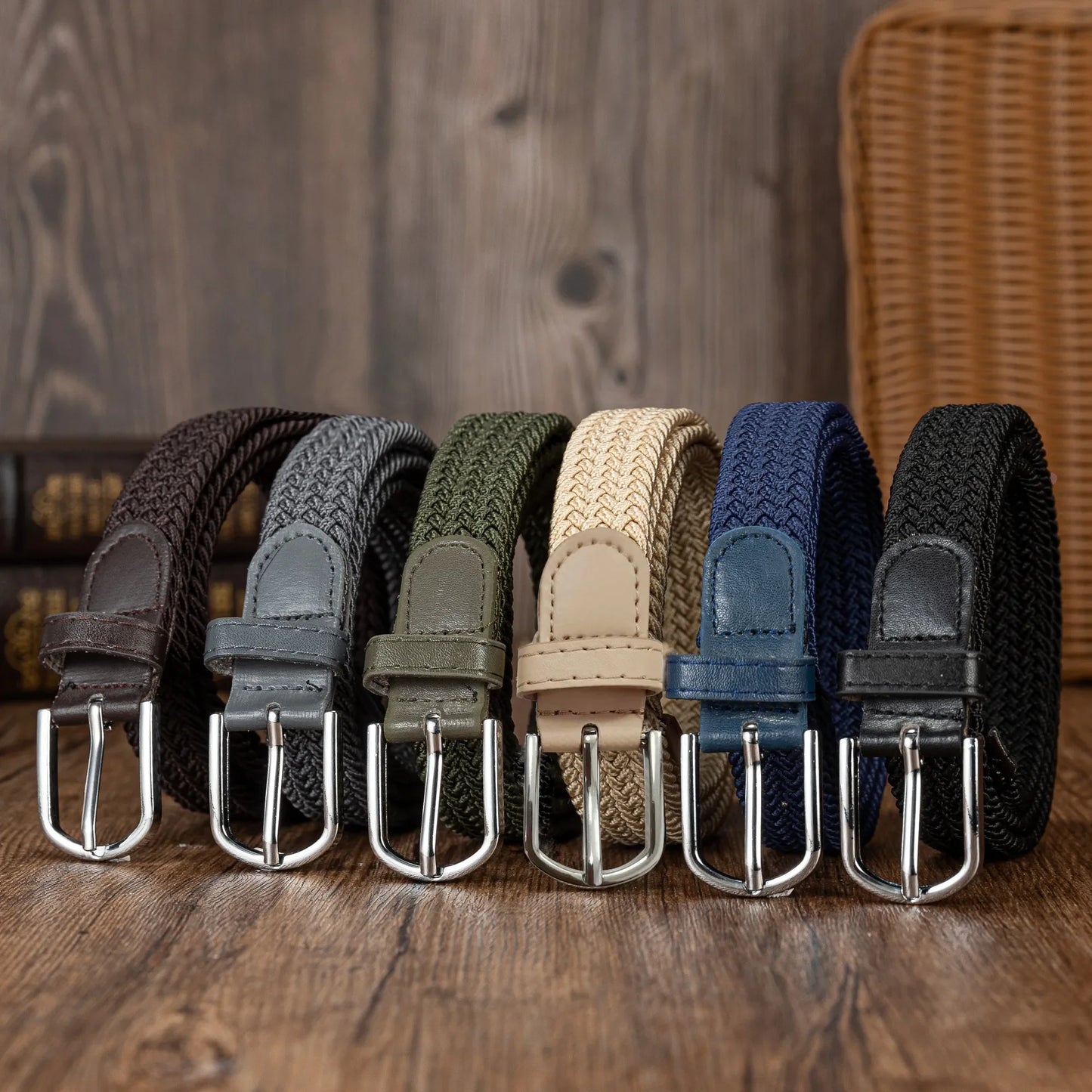 Woven elastic holeless needle buckle belt fashion belt
