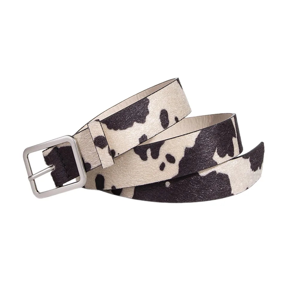 Japanese Style Square Buckle Women Belt with Shine Rhinestone PU Leather Gothic Waist Belts Leopard Punk Waistband