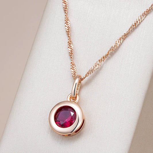 Shiny Red Natural Zircon Pendant Necklace Women Fashion 585 Rose Gold