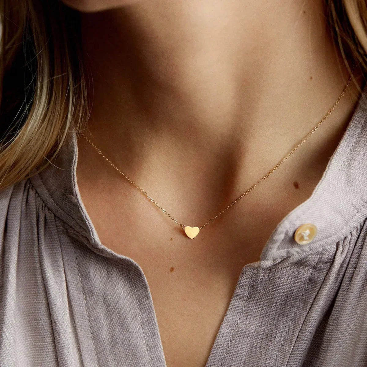 LUXUKISSKIDS Fashion Collier Simple Heart Girls Pendant Necklace Small Love Shape Stainless Steel Hearts Clavicle Choker Jewelry