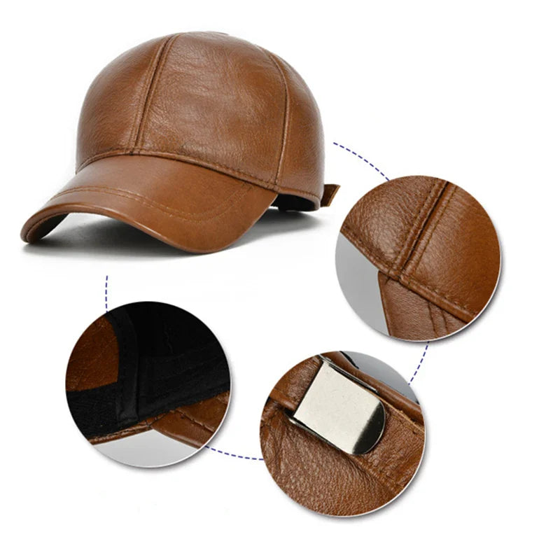 2026 Adjustable Men's Genuine Cowhide Leather Baseball Cap for Fall Winter Outdoor Sports Hat Men Real Cowhide Leather Caps