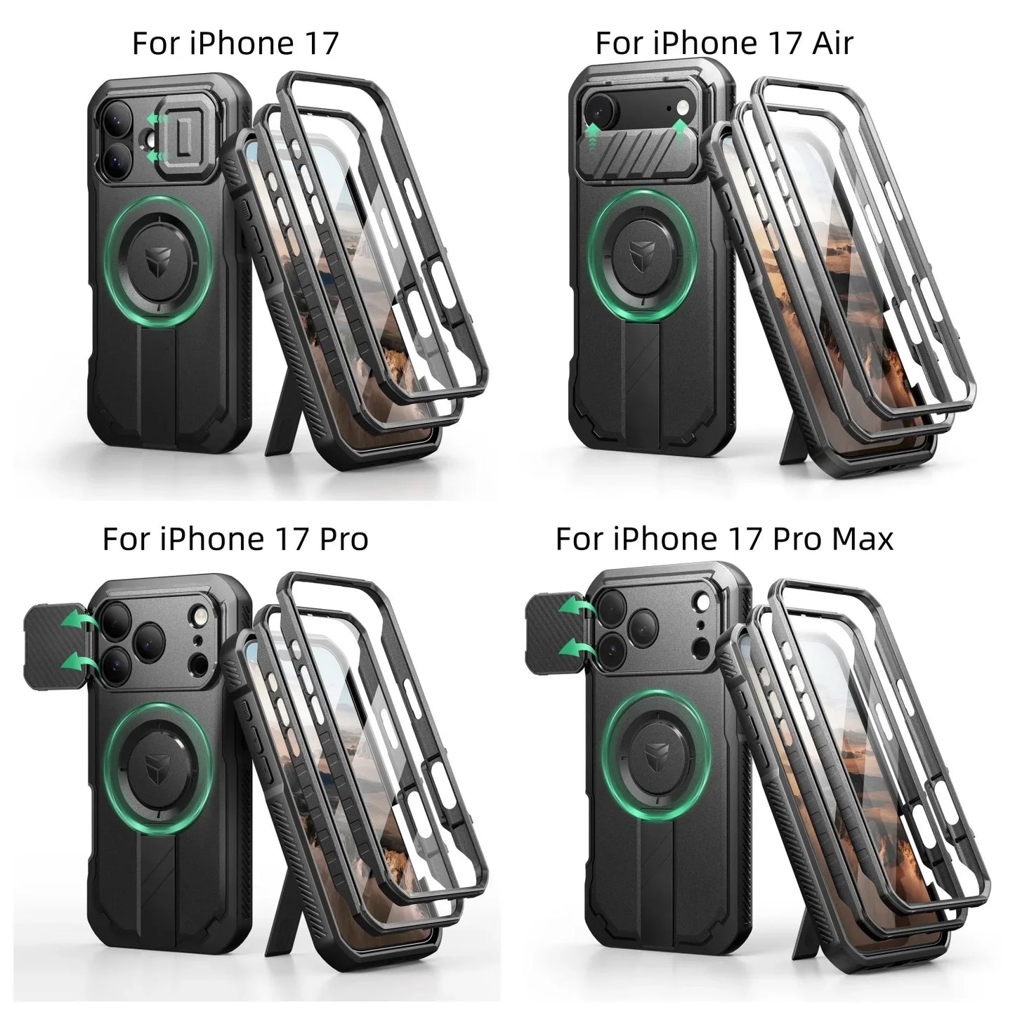 For iphone 17 Series case with Camera Cover & Adjustable Kickstand Compatible With MagSafe Shockproof  Magnetic Protective Cover