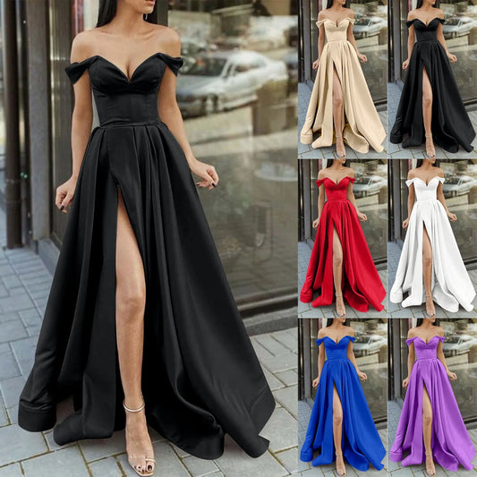 Evening wear Dresses: Off Shoulder Party Prom Dress High Split V Neck Evening Gown