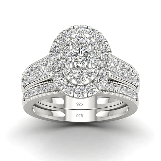 Luxury Fancy Engagement Moissanite Rings 2 Piece Solid Sterling Silver 925 Wedding Jewelry For Woman Diamond Girl Gift Certified