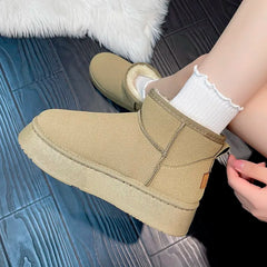 Winter Women Short Plush Warm Snow Boots Flats Casual Shoes Fur Chelsea