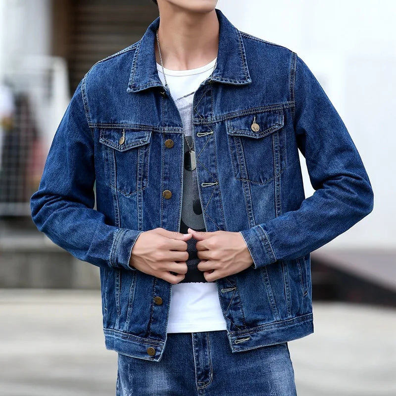 Spring Autumn Men's Denim Jackets Casual Streetwear Outerwear Solid Color Jacket