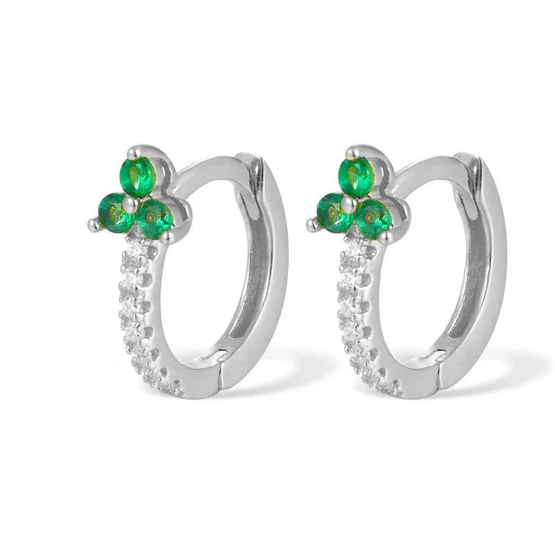 WANTME 925 Sterling Silver Romantic Color Zircon Three-petal Flower Stud Earrings for Women Fashion Huggies Piercing Jewelry