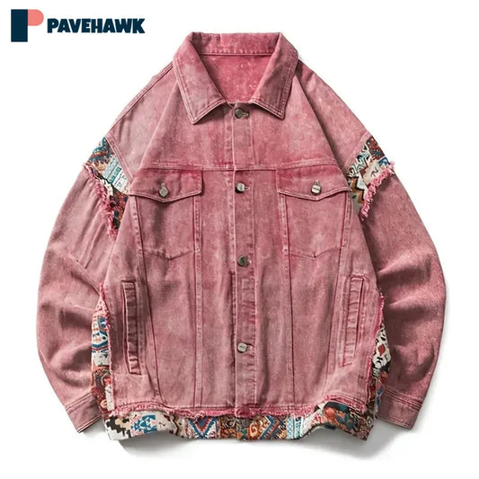 American Vintage Cowboy Coat Women New Patchwork Pink Denim Coats Men