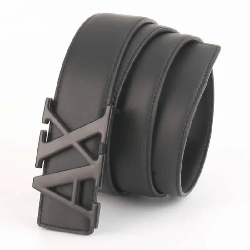 2026 Men's High Quality Belt 3.5cm Waistband with Letter AX Buckle Fashionable PU Leather Simple & Versatile Daily Accessory