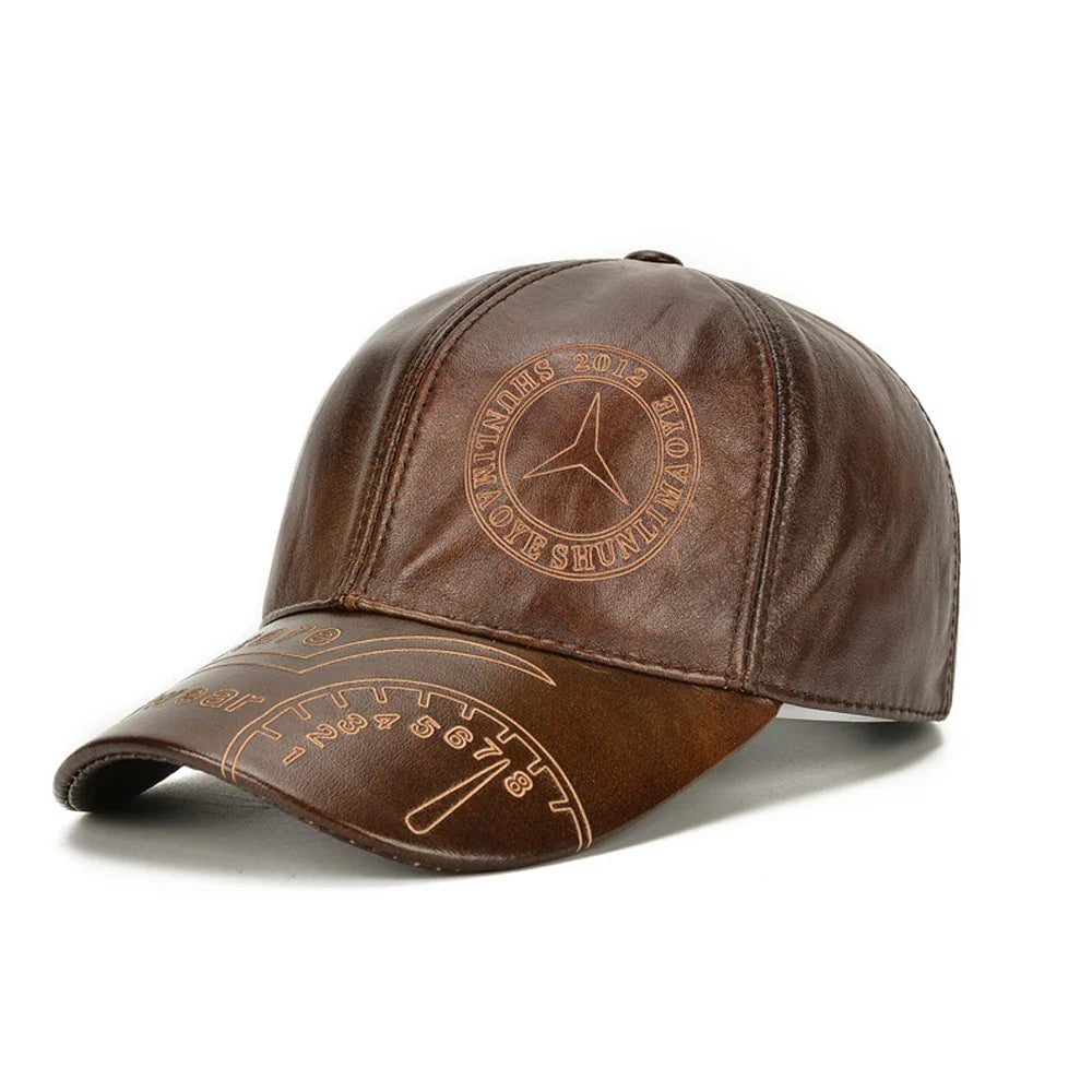 Fashion Men Genuine Cowhide Leather Baseball Cap Casual Real Leather Hat Autumn Winter Real Cowhide Leather Ear Protection Caps