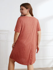 Plus Size Solid Color Women Dresses V Neck Short Sleeve Summer Robe Oversized