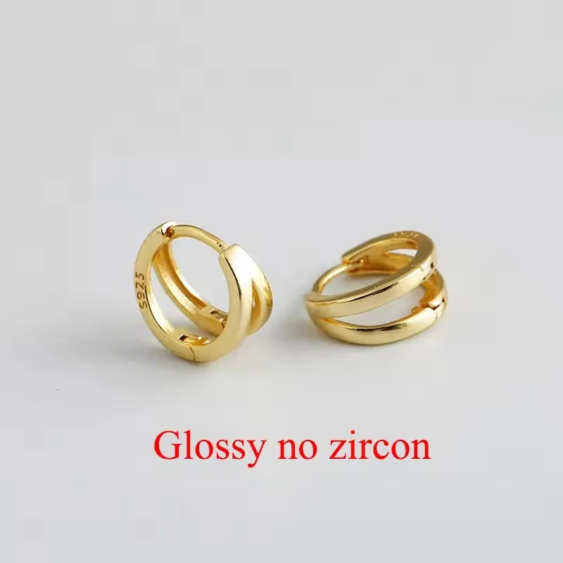 WANTME 925 Sterling Silver Fashion Luxury Shiny Double Layer Zircon Huggies Hoop Earrings for Women Plated 18k Gold Fine Jewelry