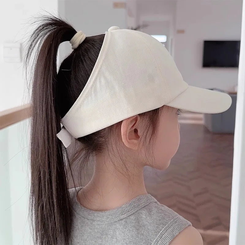 Kids Baseball Caps for Boys Girls Sun Hat Love Heart Hollow High Ponytail Caps Children Adjustable Baseball Caps for 4-12 Years