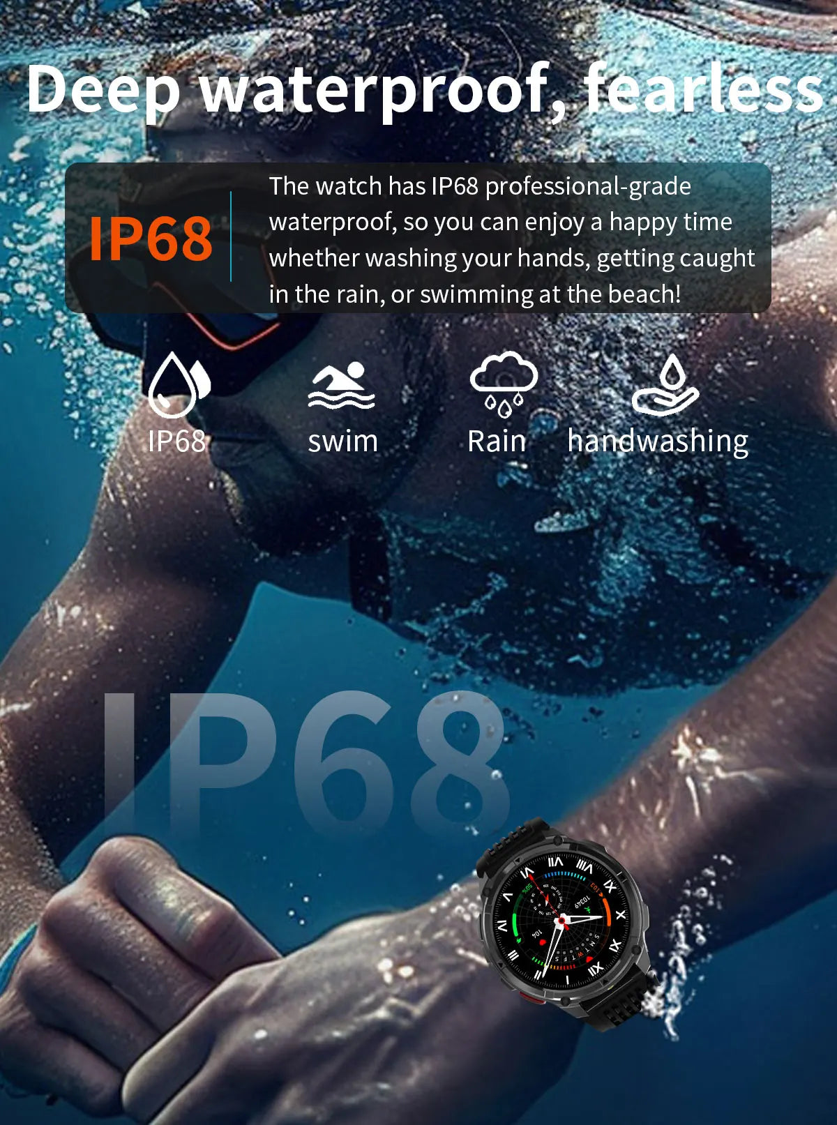 New T-Rex3 1100mAh Large Battery Durable Adult Smart Watch 1.7-inch GPS trackr Compass 5ATM Waterproof BT Call Sports Smartwatch