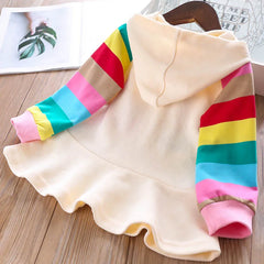 Girls Dress Autumn Long Sleeve Rainbow Striped Princess Dresses for Girl