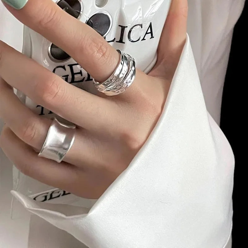925 Sterling Silver Ring For Women Jewelry Wide Simple Open Vintage
