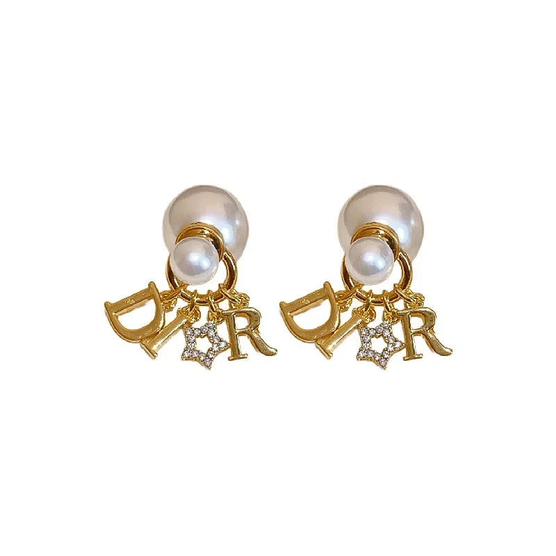 Retro Luxury Tassel Letter Pearl Earrings Women's Fashion Versatile Elegant High-End Feelings Front And Back Stud Earrings