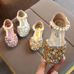 Summer Girls Shoes Bead Mary Janes Flats Fling Princess Shoes Baby Dance Shoes