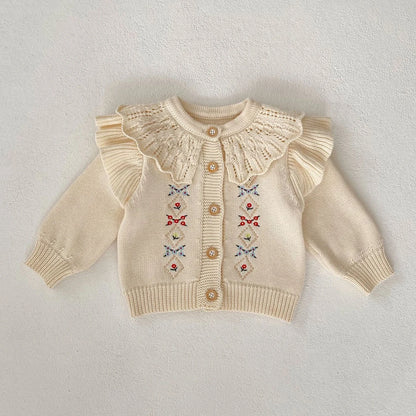 Baby Clothing for Girls Fashion Versatile Hand Hook Lace Jacquard Knitted Coat