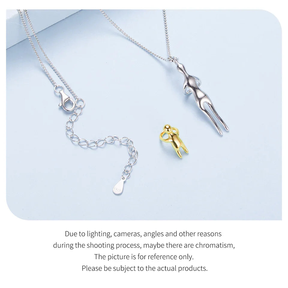 WOSTU Real 925 Sterling Silver Hug Embrace Pendant Necklace Silver Gold Two-tone Mom & Child Pendant Family Gift  Mom Jewelry