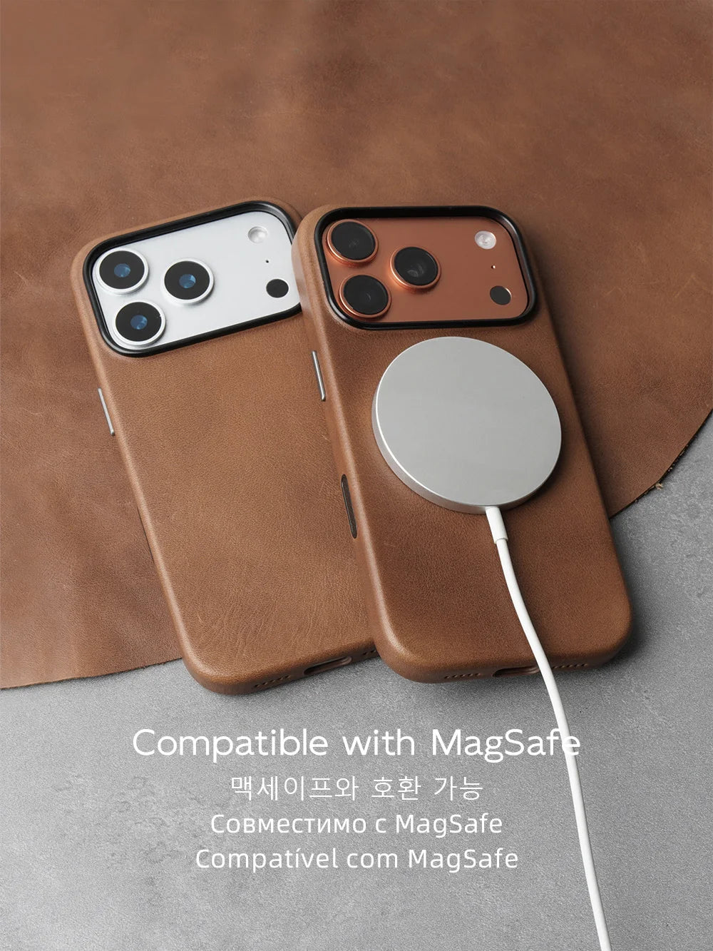 Magnetic Genuine Leather Case for iPhone 17 16 Pro Max 15 14 Compatible with MagSafe Nature Cowhide Retro Phone Cover