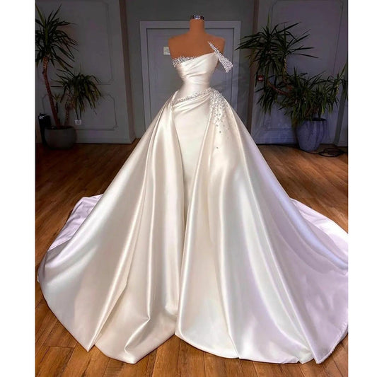 White Bridesmaid Dresses: Wedding Dresses Elegant Vintage One Shoulder Beads