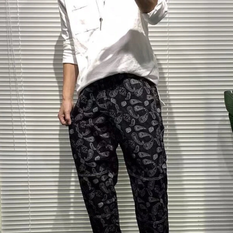 Man Cowboy Pants Black Men's Jeans Cropped Hip Hop Trousers Straight Grunge