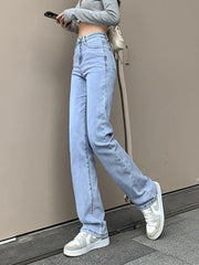 High Waist Straight Jeans Women Vintage Classic Boyfriend High Street Full Length Denim Pants