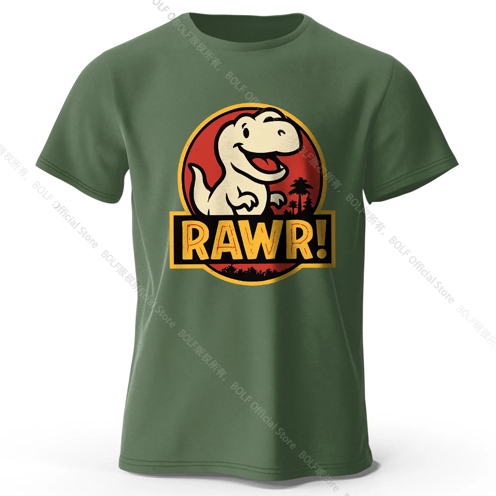 Men's Rawr Printed T-Shirt 100% Cotton Oversized Dinosaur Graphic Tees for Women Summer Tops Kawaii Streetwear
