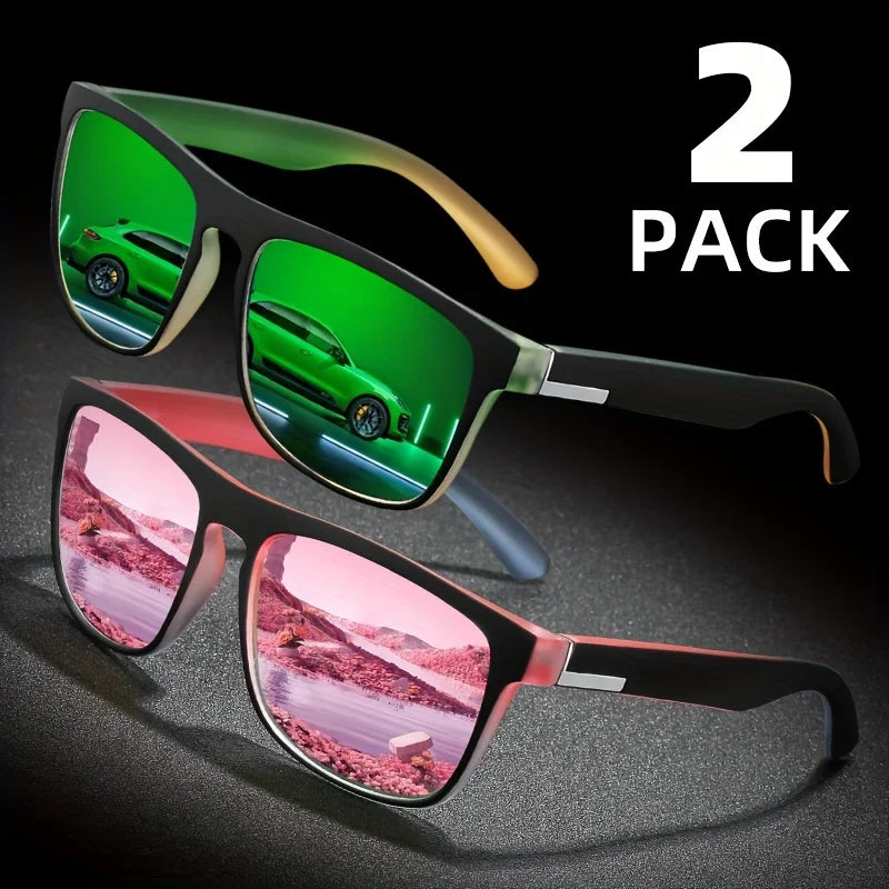 2pcs Square Gradient Mutipcolor Polarized Sunglasses Anti Glare Sun Shades For Summer Party Vacation Travel Driving Fishing