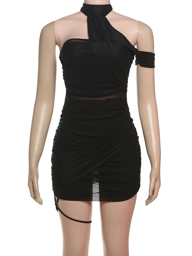 Nibber Backless Summer Trend See Through Sexy Dress Women Y2K Cross Bandage Halter Sleeveless Midnight Clubwear Mini Bodycon