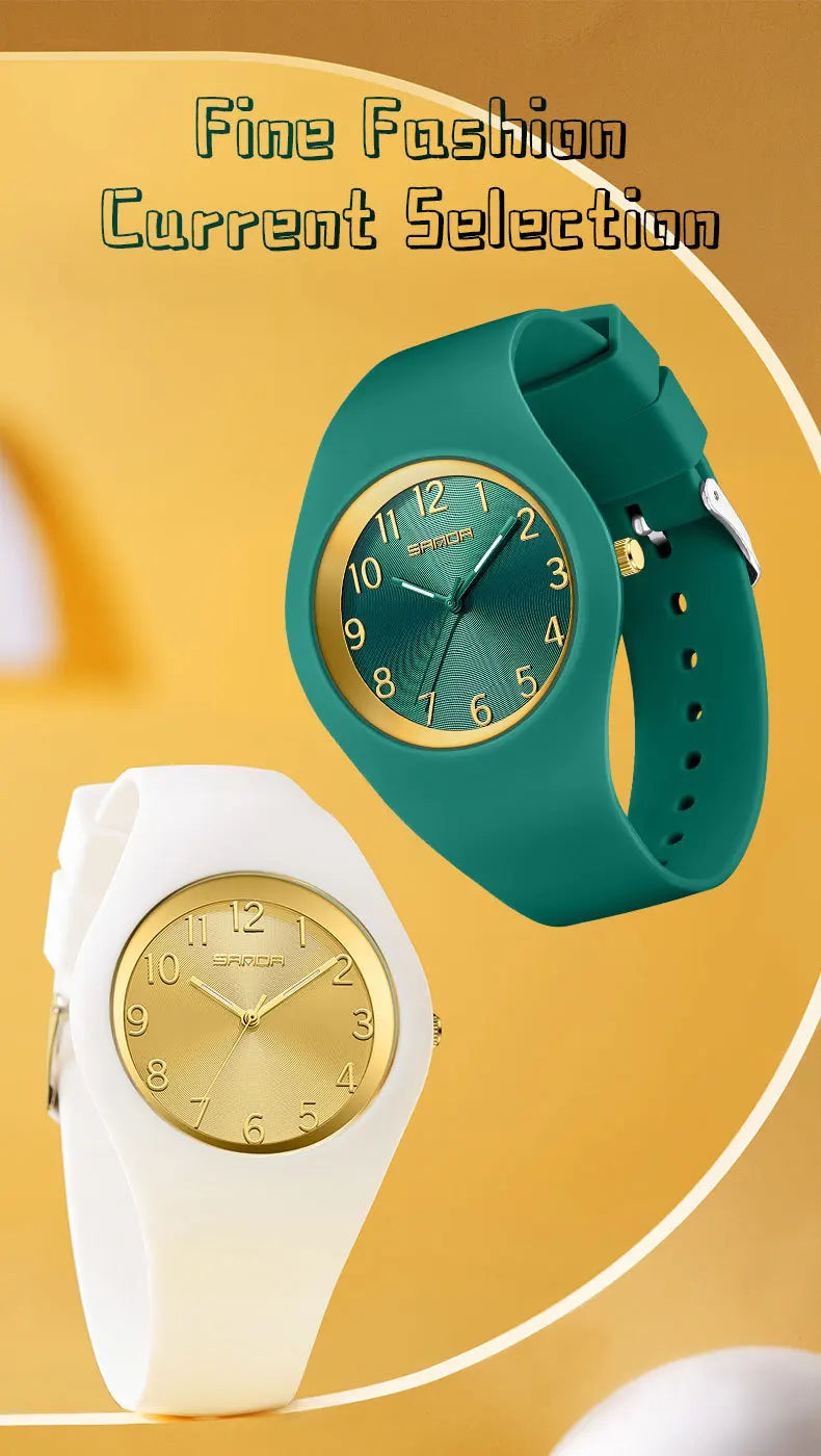 SANDA 6186 Simple Luxury Student Quartz Watch Clock Gift Outdoor Light Silicone Strap Wristwatch for Boy and Girl