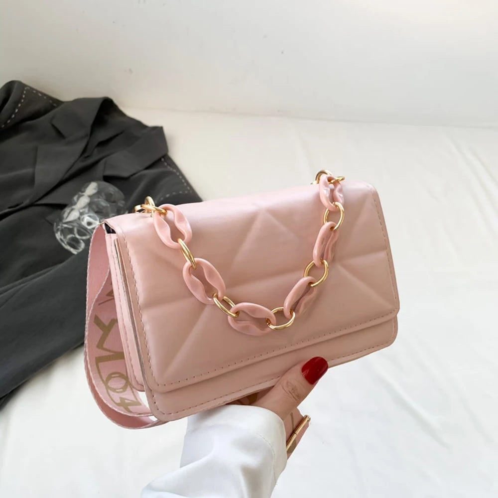 Women Stone Pattern Shoulder Bag PU Leather Trend Crossbody Bags Pink