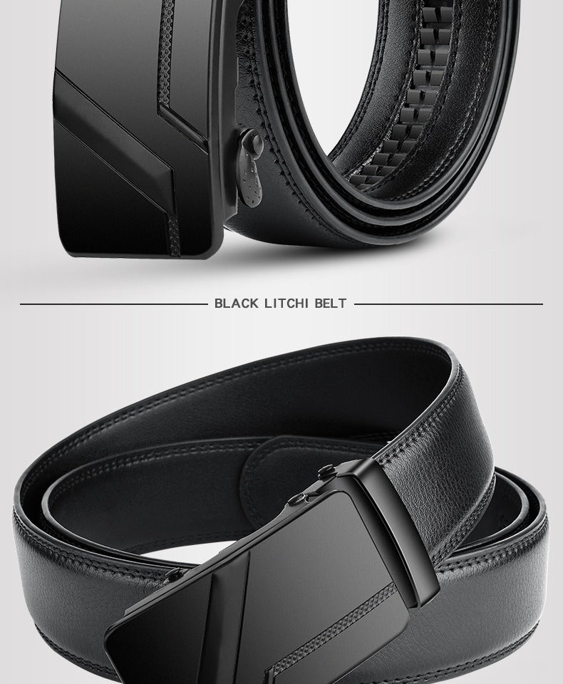105 150 140 130 160 170cm Large Plus Size Men's Belt PU Brand Fashion Automatic Simple Buckle Black PU Leather Belt 3.5cm Width