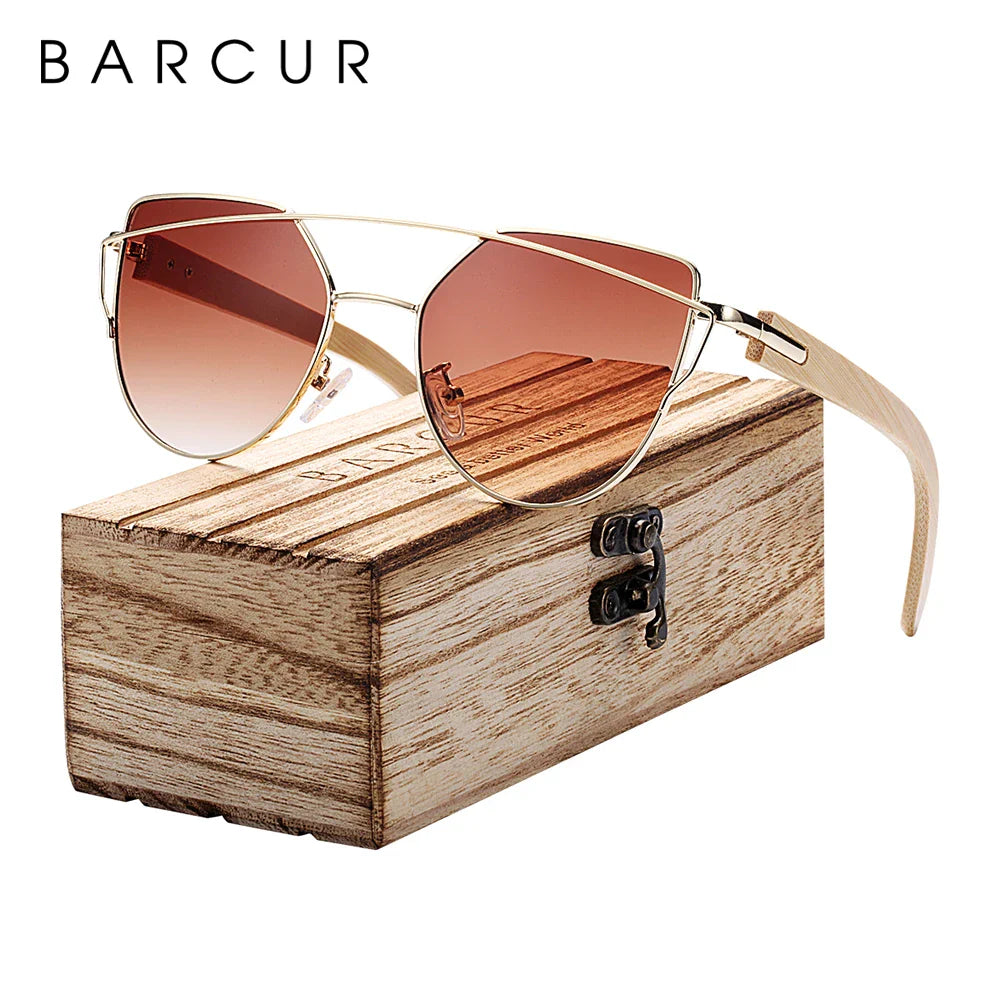 BARCUR Polarized Sunglasses Wood Cat Eye Women Sun Glasses Cat Eye Lady Luxury Fashion Sun Shades With Box Free Eyewear