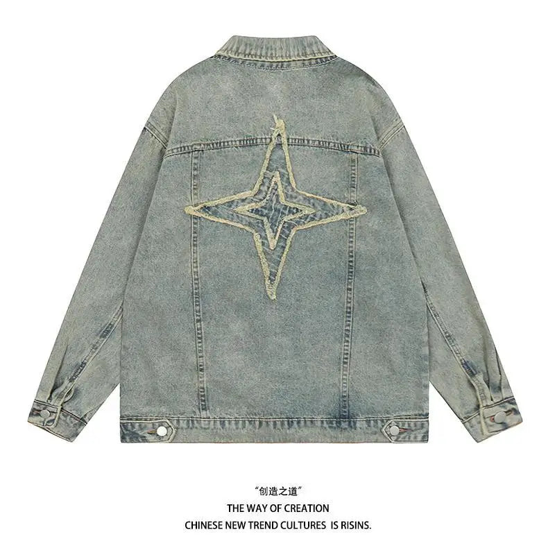 American High Street Letter XINGX Paste Cloth Embroidery Denim Coat Male  Jacket