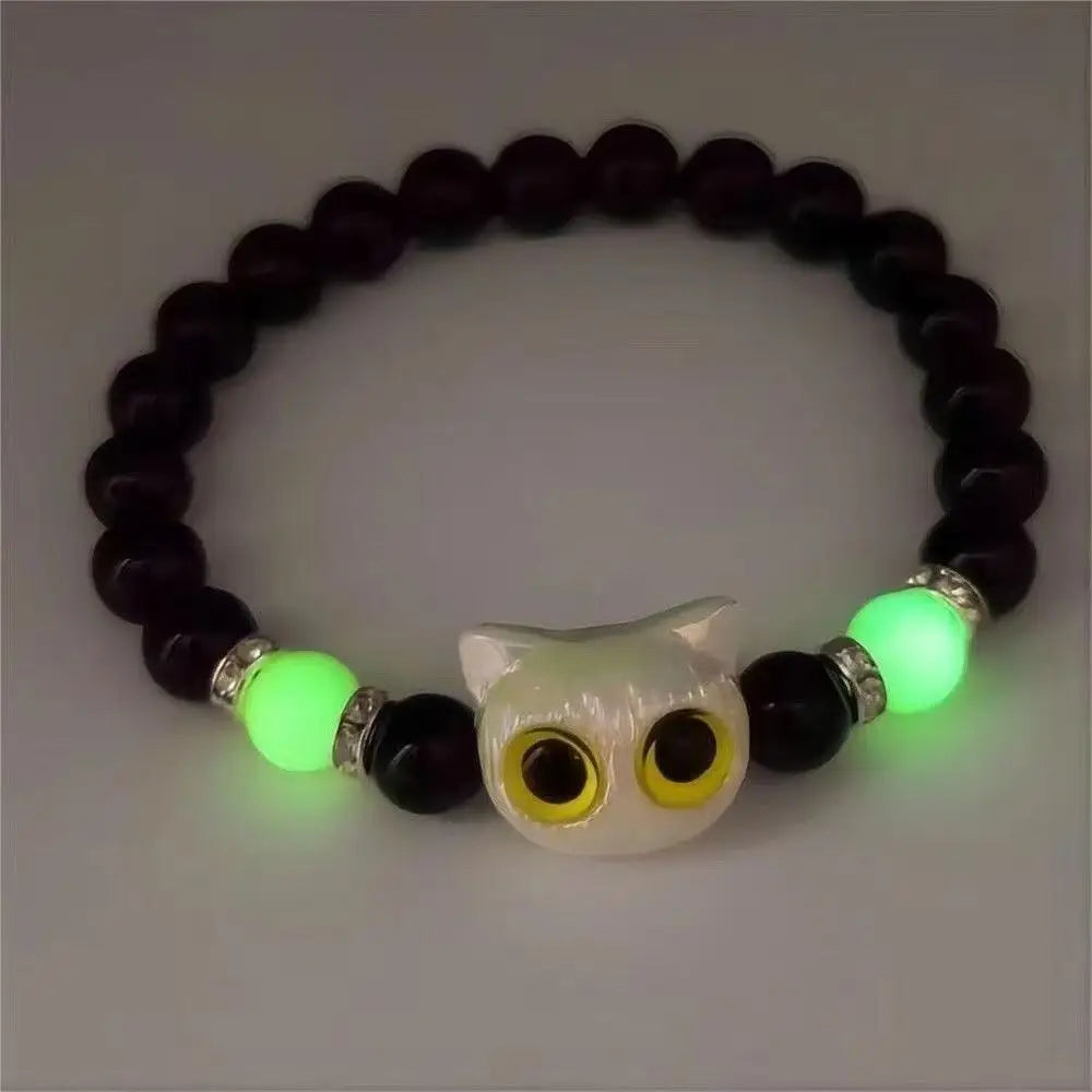 Cute Cartoon Big Eye Cat Luminous Bracelets Glow In The Dark Fluorescence Pendant Bracelet For Women Couple Friendship Jewelry