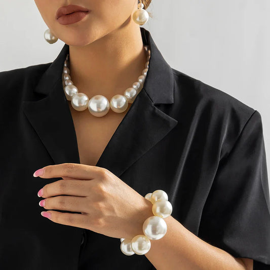 IngeSight.Z New Exaggerated Big Imitation Pearls Choker Necklace Women Personality Elegant White Pearl Beaded Bride Jewelry 2025