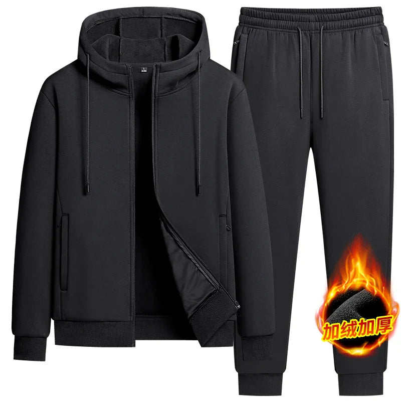 Autumn and winter hooded cardigan with fleece and thickened two-piece sporty and fashionable pure cotton set