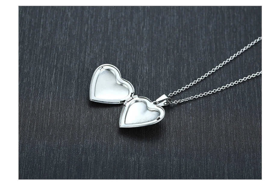 Vnox Light Heart Locket Pendants for Women Men Openable Photo Frame Glossy Stainless Steel Necklaces Family Love Collar