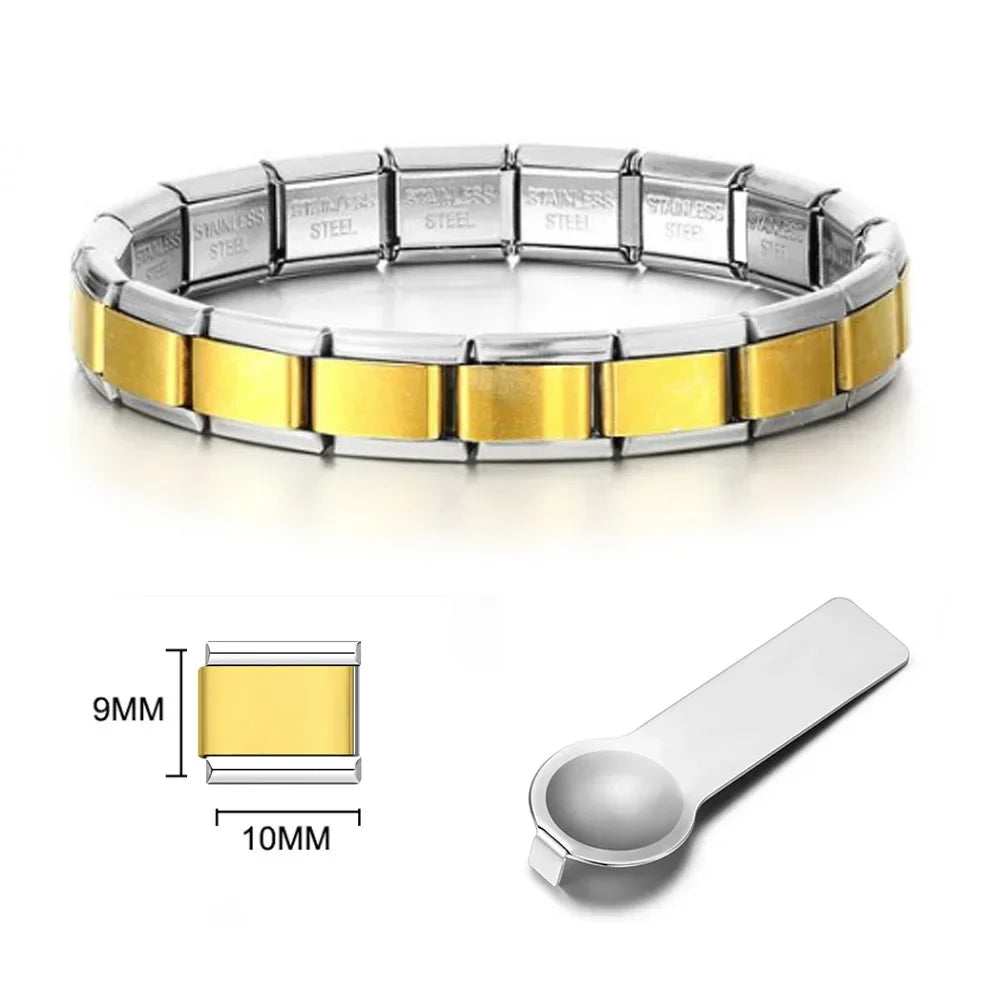 Italian Charm Link for Women Men 9mm Width Silver Gold Color Chain Stainless Steel Bracelet on Hand DIY Making Jewelry Wholesale