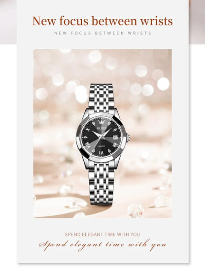 OLEVS Elegant Fashion Women's Watches Luxury Brand Original Quartz Watch for Ladies Waterproof Stainless Steel Luminous Date