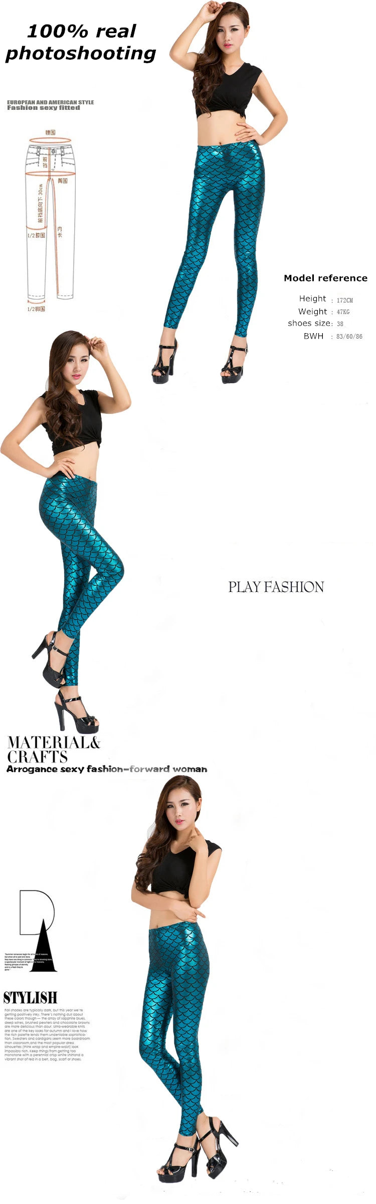 Fashion Shining Mermaid Fish Scale Leggings Women Silky Sparkling Simulated Leather