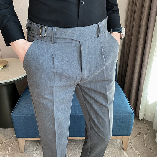 Slim Fit Suit Pants Men's Leisure Belt Design Business Wedding Social Pants