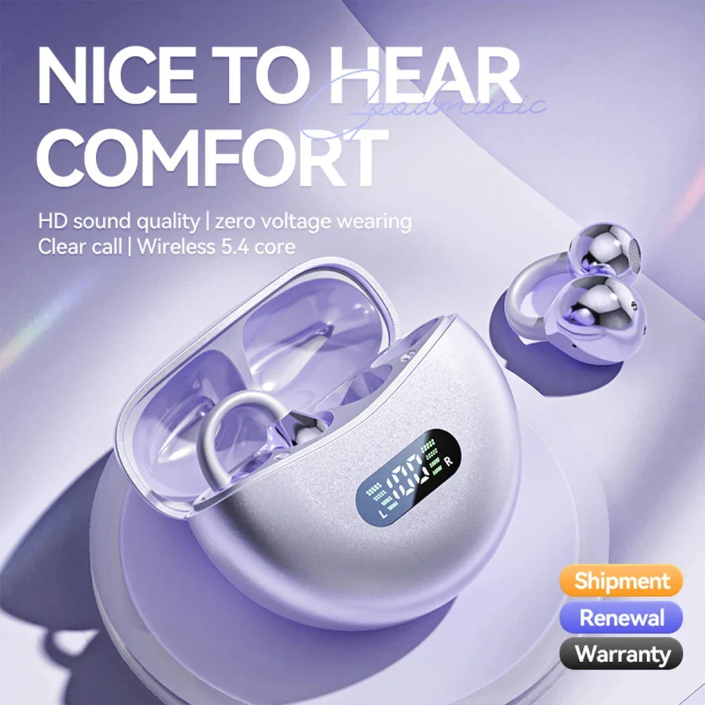 M79 Wireless Hifi Bluetooth 5.4 Earbuds Clip on Ear with Digital Display Waterproof Sport Headsets with Mic