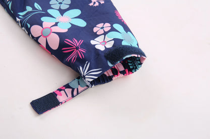 Girls Flower Navy Rain Jacket for Waterproof Coat Lightweight Hooded Warm Lined Raincoats Windbreakers
