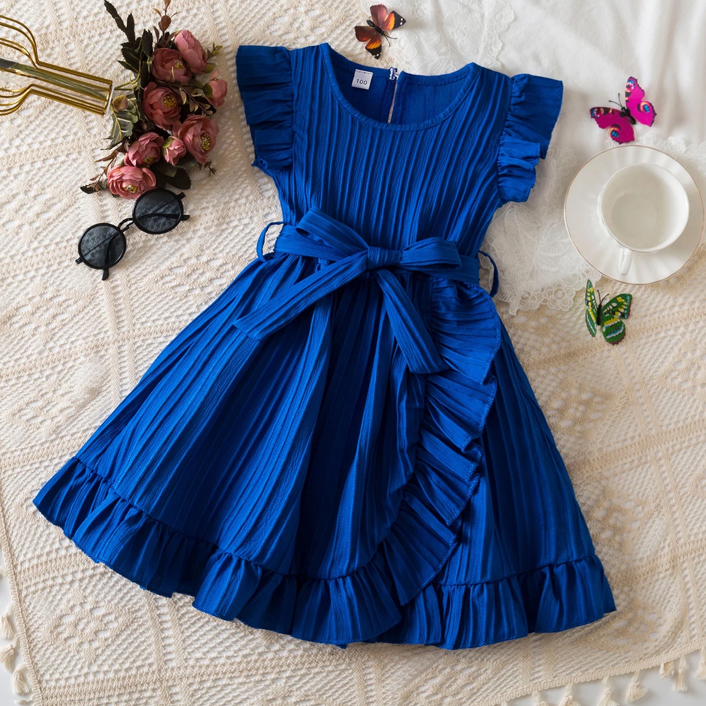 Dress for Kids Girls 3-8 Years Ruffles Sleeves Elegant Princess Dresses