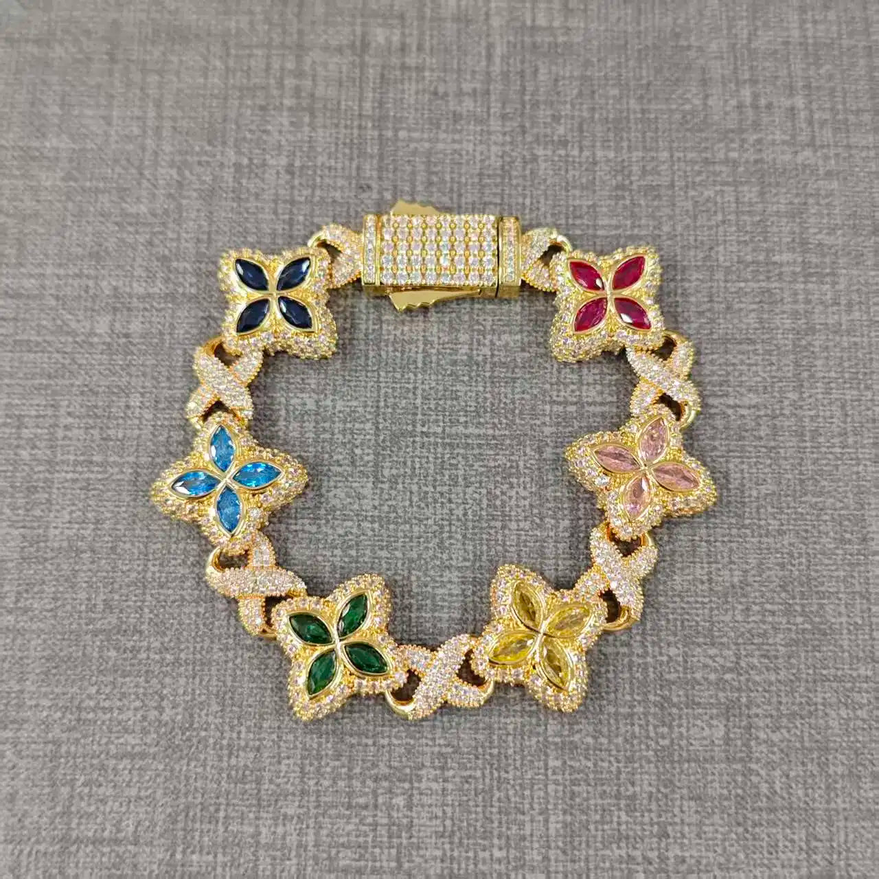 UWIN Iced Baby Blue Baguettecz Floral Infinity Bracelets for Women Men Cubic Zirconia Cuban Link Chain Anklets Fashion Jewelry